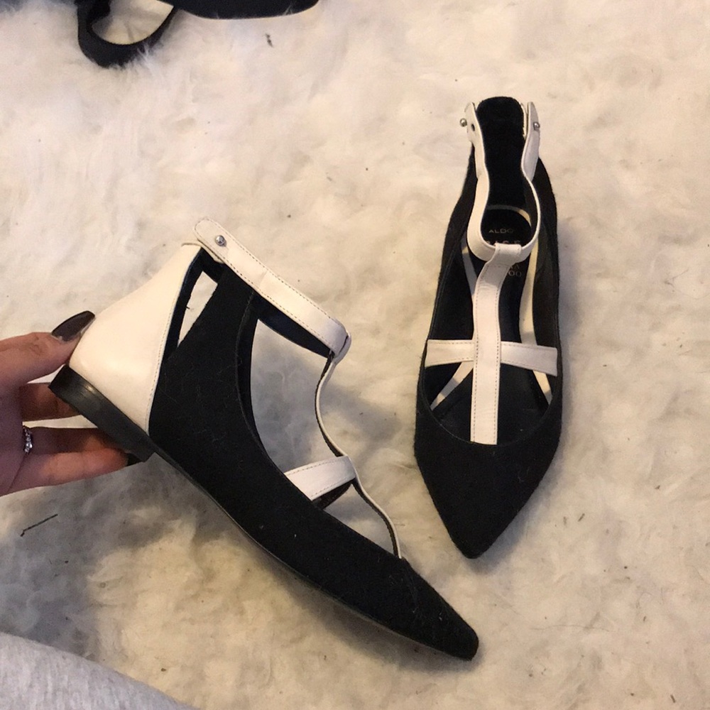 Black and White Pointed Flats